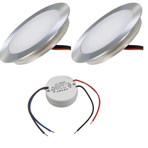 2er Set Superflache LED Boden Einbauspots Tom - 12V, Rund, Warmweiss, IP67, Trittfest & Begehbar, Lochausschnitt 46mm, inkl. LED Trafo - Kompakte Einbaustrahler für jeden Einsatzort geeignet. von Lichtfaktor24