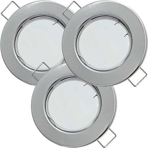 3er Set Flache Milchglas SMD LED Modul Einbauleuchten | Farbe Edelstahl gebürstet | 5W | 230V | Starr | 4000k | LED Spots für die Decke bei wenig Einbautiefe | Wohnzimmer | Küche | Schlafzimmer | Flur von Lichtfaktor24