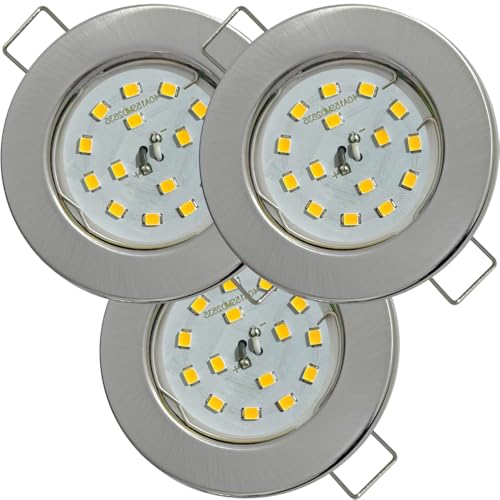 3er Set Flache SMD LED Modul Einbaustrahler | Farbe Edelstahl gebürstet | 5W | 230V | Starr | Klemmring | LED Spots für die Decke mit wenig Einbautiefe | Wohnzimmer | Küche | Schlafzimmer usw. 3er Set Flache SMD LED Modul Einbaustrahler | Farbe Edelstahl gebürstet | 5W | 230V | Starr | Klemmring | LED Spots für die Decke mit wenig Einbautiefe | Wohnzimmer | Küche | Schlafzimmer usw. von Lichtfaktor24
