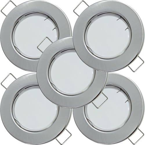 5er Set Flache Milchglas SMD LED Modul Einbauleuchten | Farbe Edelstahl gebürstet | 5W | 230V | Starr | Klemmring | LED Spots für die Decke bei wenig Einbautiefe | Wohnzimmer | Küche | Schlafzimmer von Lichtfaktor24