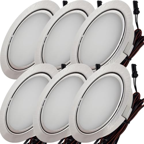 6 x 3W LED LED Einbauspot Milena 12V Einbaustrahler Edelstahl Gebürstet flach warmweiß 300K Milchglas 180 lm Möbelstrahler für das Wohnzimmer, Küche, Spiegelschrank usw. Bohrloch 55-60 mm. D = 65 mm ✅ von Lichtfaktor24