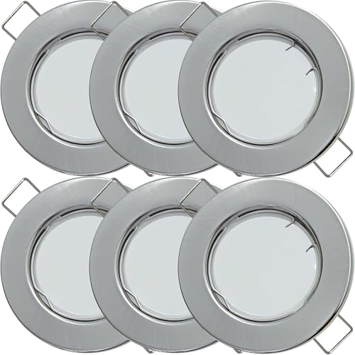 6er Set Flache Milchglas SMD LED Modul Einbauleuchten | Farbe Edelstahl gebürstet | 5W | 230V | Starr | Klemmring | LED Spots für die Decke bei wenig Einbautiefe | Wohnzimmer | Küche | Schlafzimmer von Lichtfaktor24