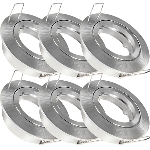 6er Set LED o. Halogen Einbaustrahler Timo für 12V und 230Volt Farbe: Edelstahl gebürstet (ohne Leuchtmittel) inkl. 230Volt GU10 und 12Volt MR16 Fassung. Spot Rund für Lochausschnitte von 68-76 mm. von Lichtfaktor24