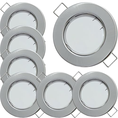 7er Set Flache Milchglas SMD LED Modul Einbauleuchten | Farbe Edelstahl gebürstet | 5W | 230V | Starr | Klemmring | LED Spots für die Decke bei wenig Einbautiefe | Wohnzimmer | Küche | Schlafzimmer 7er Set Flache Milchglas SMD LED Modul Einbauleuchten | Farbe Edelstahl gebürstet | 5W | 230V | Starr | Klemmring | LED Spots für die Decke bei wenig Einbautiefe | Wohnzimmer | Küche | Schlafzimmer von Lichtfaktor24