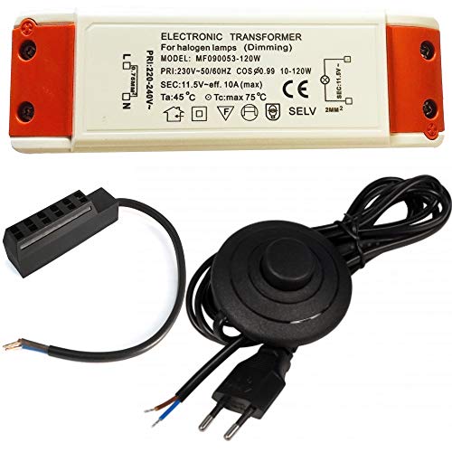 Elektronischer Halogen Transformator Dimmbar 120Watt inkl. AMP Verteiler und 230V Zuleitung Leistungsbereich: 10 bis 120Watt mit Fußschalter Elektronischer Halogen Transformator Dimmbar 120Watt inkl. AMP Verteiler und 230V Zuleitung Leistungsbereich: 10 bis 120Watt mit Fußschalter von Lichtfaktor24