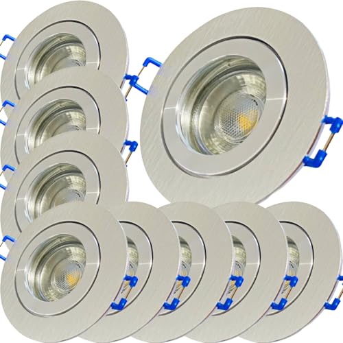 LED Bad Einbaustrahler 230 Volt | 9 x 5 W LED | Farbe ALUMINIUM geb. IP44 LED Einbauleuchte Neptun Rund Neutralweiss Feuchtraum Dusche Innen oder Aussen geeignet Rostfrei LED Austauschbar Schutzglas von Lichtfaktor24