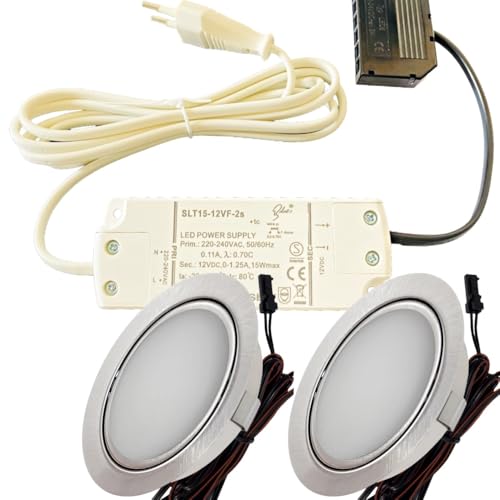 LED Einbaustrahler Möbel 12V 3W – 2er Set mit Trafo, Kabelbaum & Netzstecker – Plug & Play Spots warmweiß 3000K – Ø65 mm, 55–60 mm Einbauloch – flache LED Einbauleuchten für Möbel in Küche & Schrank LED Einbaustrahler Möbel 12V 3W – 2er Set mit Trafo, Kabelbaum & Netzstecker – Plug & Play Spots warmweiß 3000K – Ø65 mm, 55–60 mm Einbauloch – flache LED Einbauleuchten für Möbel in Küche & Schrank von Lichtfaktor24