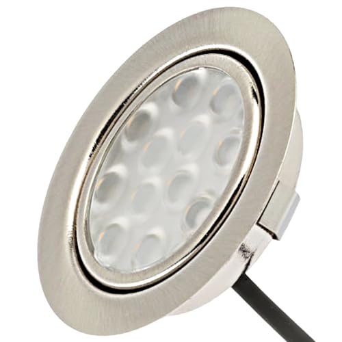 Lichtfaktor24 12V LED Möbel Einbaustrahler superflache Einbauspots 65mm Ultra flach 1 x 3W Einbauleuchte Leonie inkl. Kabel mit Mini Stecker 3000K Warmweiß Lochausschnitt: 55 bis 60mm von Lichtfaktor24