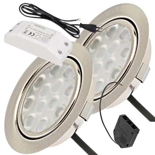 Lichtfaktor24 12V LED Möbel Einbaustrahler superflache Einbauspots 65mm Ultra flach 2 x 3W Einbauleuchten Leonie mit LED Trafo und 230V Zuleitung 3000K Warmweiß Lochausschnitt: 55 bis 60mm von Lichtfaktor24