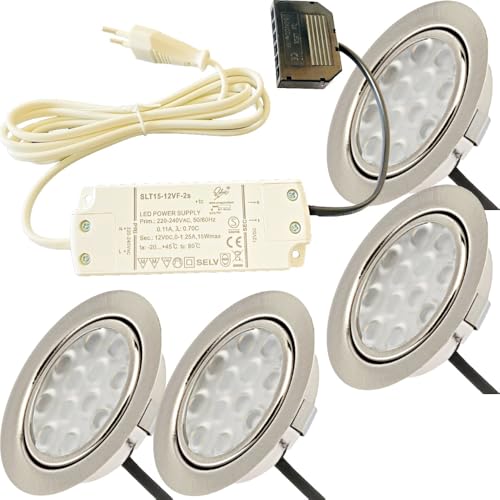 Lichtfaktor24 12V Möbeleinbauleuchten LED flach 4 x 3W Einbaustrahler Lotta 200lm mit LED Trafo und Mini Verteiler 3000K Warmweiß Lochausschnitt: 55 bis 60mm Lichtfaktor24 12V Möbeleinbauleuchten LED flach 4 x 3W Einbaustrahler Lotta 200lm mit LED Trafo und Mini Verteiler 3000K Warmweiß Lochausschnitt: 55 bis 60mm von Lichtfaktor24