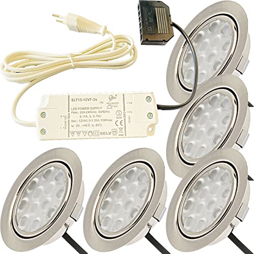 Lichtfaktor24 12V Möbeleinbauleuchten LED flach 5 x 3W Einbaustrahler Lotta 200lm mit LED Trafo und Mini Verteiler 3000K Warmweiß Lochausschnitt: 55 bis 60mm Lichtfaktor24 12V Möbeleinbauleuchten LED flach 5 x 3W Einbaustrahler Lotta 200lm mit LED Trafo und Mini Verteiler 3000K Warmweiß Lochausschnitt: 55 bis 60mm von Lichtfaktor24