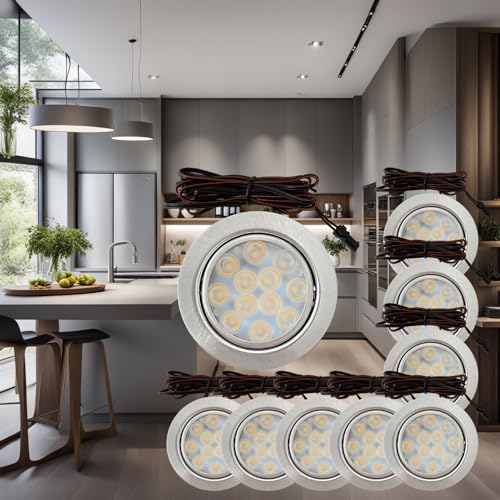 Lichtfaktor24 12V Möbeleinbauleuchten LED flach 9 x 3W Einbaustrahler Lotta 200lm mit LED Trafo und Mini Verteiler 3000K Warmweiß Lochausschnitt: 55 bis 60mm von Lichtfaktor24