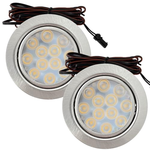 Lichtfaktor24 2 x 3W LED Möbel Einbaustrahler superflache Einbauspots 12V super flach 65mm Einbauleuchten Leonie inkl. Kabel mit Mini Stecker 3000K Warmweiß Lochausschnitt: 55 bis 60mm von Lichtfaktor24