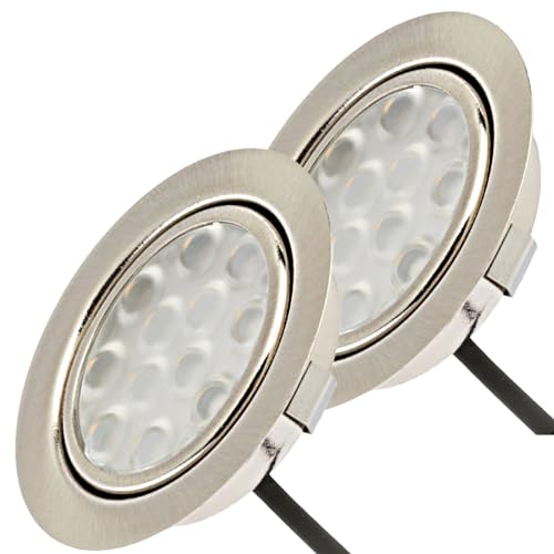 Lichtfaktor24 2 x 3W LED Möbeleinbauspots 12V super flach 65mm Einbauleuchten Leonie inkl. Kabel mit Mini Stecker 3000K Warmweiß Lochausschnitt: 55 bis 60mm von Lichtfaktor24