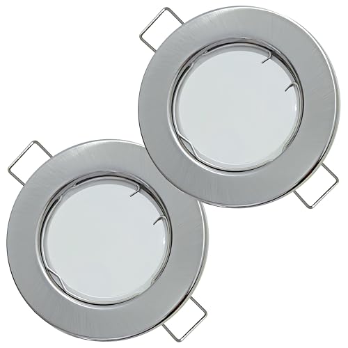 Lichtfaktor24 2er Set Flache Milchglas SMD LED Modul Einbauleuchten | Silber | 5W | 230V | Starr | Klemmring | LED Spots für die Decke bei wenig Einbautiefe nach oben von Lichtfaktor24