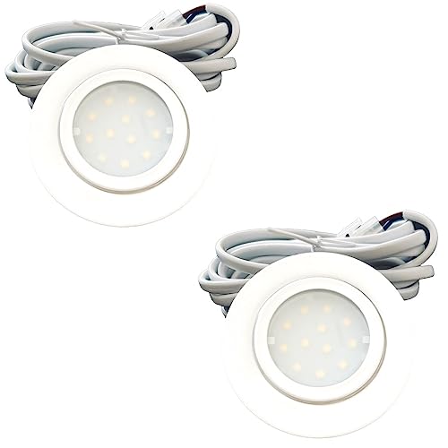 Lichtfaktor24 IP44 LED Möbeleinbauleuchte 12V flach 2 x 2,4W Möbelspot New Lina 200lm Weiß inkl. LED Trafo, AMP Verteiler und 230V Zuleitung 3000K Warmweiß Lochausschnitt: 55 bis 60mm von Lichtfaktor24