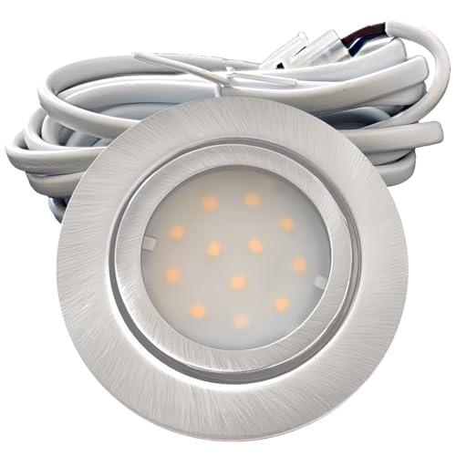Lichtfaktor24 IP44 LED Möbeleinbauleuchte 12V flach 3 x 2,4W Möbelspot New Lina 200lm Chrom inkl. Kabel mit AMP Stecker 3000K Warmweiß Lochausschnitt: 55 bis 60mm von Lichtfaktor24