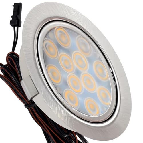 Lichtfaktor24 LED Möbeleinbauleuchte 12V flach 1 x 3W Einbaustrahler Lotta 200lm inkl. Kabel mit Mini Stecker 3000K Warmweiß Lochausschnitt: 55 bis 60mm von Lichtfaktor24