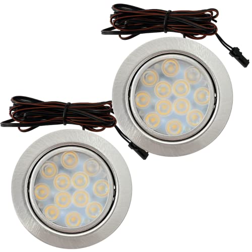 Lichtfaktor24 LED Möbeleinbauleuchten 12V flach 2 x 3W Einbaustrahler Leonie 200lm mit Kabel, Mini Stecker und Verteiler 3000K Warmweiß Lochausschnitt: 55 bis 60mm von Lichtfaktor24