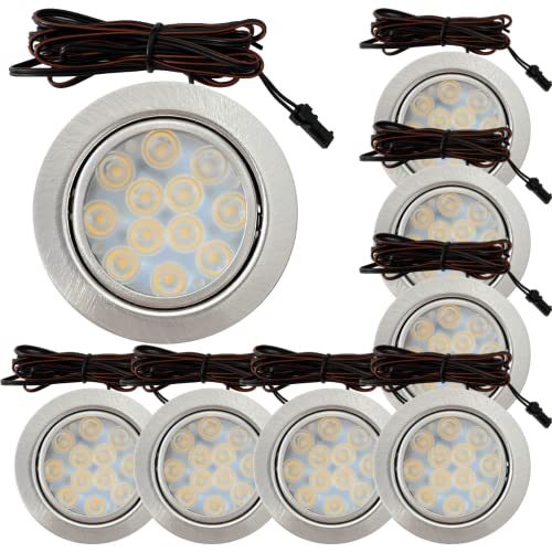 Lichtfaktor24 LED Möbeleinbauleuchten 12V flach 8 x 3W Einbaustrahler Leonie 200lm mit Kabel, Mini Stecker und Verteiler 3000K Warmweiß Lochausschnitt: 55 bis 60mm von Lichtfaktor24