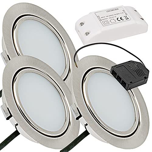 Lichtfaktor24 LED Möbeleinbaustrahler 12V ultra flach 3 x 3W Einbauleuchten Emilia 180lm mit LED Trafo und Mini Verteiler 3000K Warmweiß Lochausschnitt: 55 bis 60mm von Lichtfaktor24