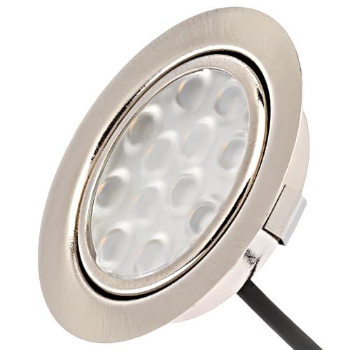 Lichtfaktor24 Möbeleinbauleuchte 65mm LED 12V super flach 1 x 3W Einbaustrahler Leonie inkl. Kabel mit Mini Stecker 3000K Warmweiß Lochausschnitt: 55 bis 60mm von Lichtfaktor24