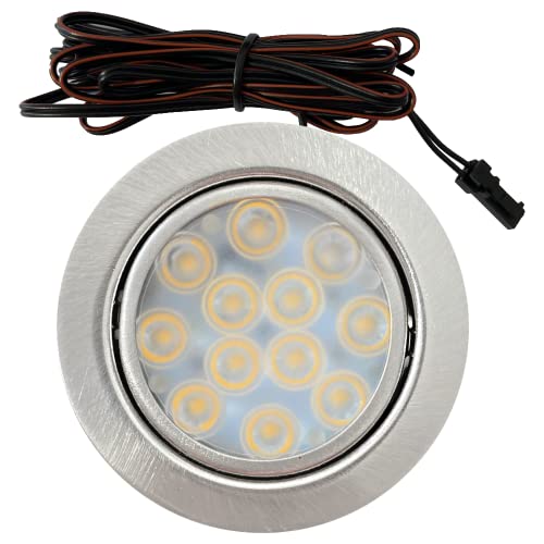 Lichtfaktor24 Möbeleinbauleuchte 65mm LED 12V super flach 1 x 3W Einbaustrahler Lotta inkl. Kabel mit Mini Stecker 3000K Warmweiß Lochausschnitt: 55 bis 60mm von Lichtfaktor24