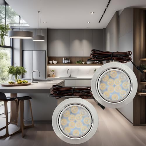 Lichtfaktor24 Möbeleinbauleuchten 65mm LED 12V super flach 2 x 3W Einbaustrahler Leonie inkl. Kabel mit Mini Stecker 3000K Warmweiß Lochausschnitt: 55 bis 60mm von Lichtfaktor24