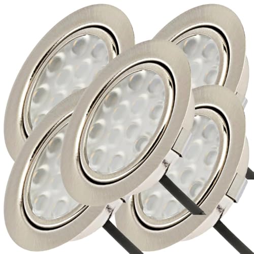 Lichtfaktor24 Möbeleinbauleuchten 65mm LED 12V super flach 5 x 3W Einbaustrahler Leonie inkl. Kabel mit Mini Stecker 3000K Warmweiß Lochausschnitt: 55 bis 60mm (2) von Lichtfaktor24