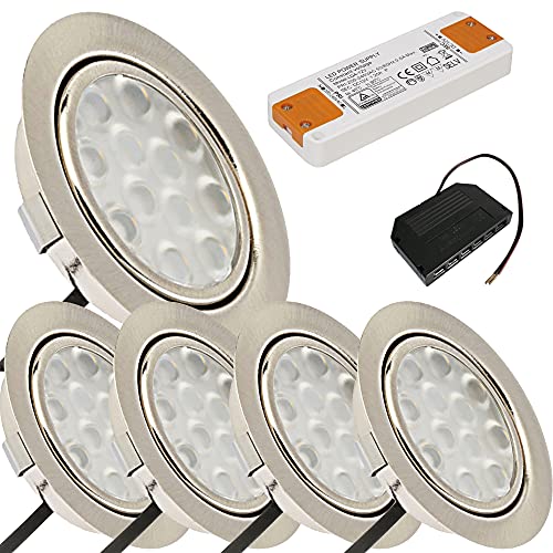 Lichtfaktor24 Möbeleinbauleuchten 65mm LED 12V super flach 5 x 3W Einbaustrahler Leonie mit LED Trafo und Mini Verteiler 3000K Warmweiß Lochausschnitt: 58 bis 60mm Lichtfaktor24 Möbeleinbauleuchten 65mm LED 12V super flach 5 x 3W Einbaustrahler Leonie mit LED Trafo und Mini Verteiler 3000K Warmweiß Lochausschnitt: 58 bis 60mm von Lichtfaktor24