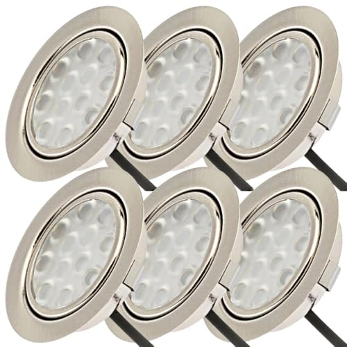 Lichtfaktor24 Möbeleinbauleuchten 65mm LED 12V super flach 6 x 3W Einbaustrahler Leonie inkl. Kabel mit Mini Stecker 3000K Warmweiß Lochausschnitt: 55 bis 60mm von Lichtfaktor24