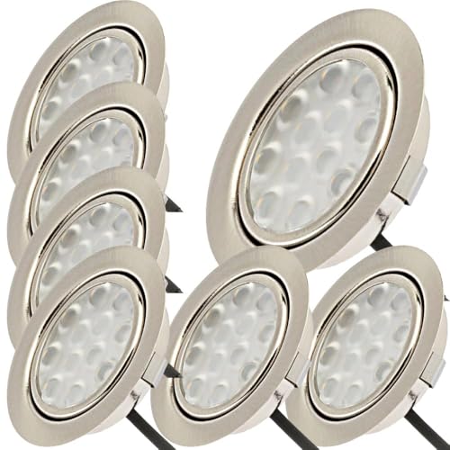 Lichtfaktor24 Möbeleinbauleuchten 65mm LED 12V super flach 7 x 3W Einbaustrahler Leonie inkl. Kabel mit Mini Stecker 3000K Warmweiß Lochausschnitt: 55 bis 60mm von Lichtfaktor24