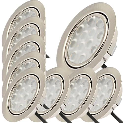 Lichtfaktor24 Möbeleinbauleuchten 65mm LED 12V super flach 8 x 3W Einbaustrahler Leonie inkl. Kabel mit Mini Stecker 3000K Warmweiß Lochausschnitt: 55 bis 60mm von Lichtfaktor24
