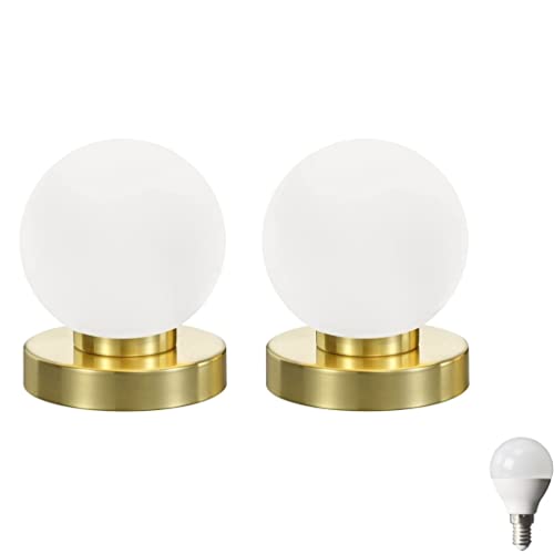 2er SET Kugel Touch Tischleuchte LED Nickel Büro Sideboard Wohnzimmer Schlafzimmer Beistelltisch Fensterbank Beistelltischlampe Nachttischlampe Tischlampe (2er Set Tischleuchte Incl. Led gold) von Lichthandel Hoch