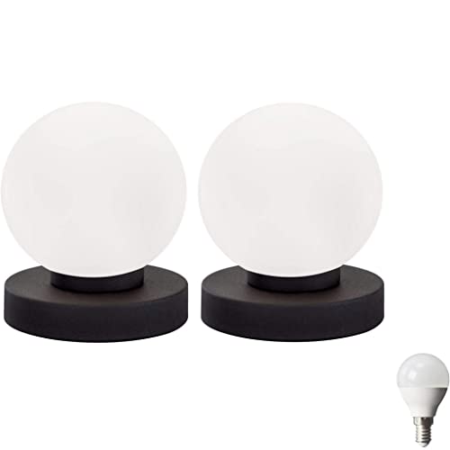 2er SET Kugel Touch Tischleuchte LED Nickel Büro Sideboard Wohnzimmer Schlafzimmer Beistelltisch Fensterbank Beistelltischlampe Nachttischlampe Tischlampe (2er Set Tischleuchte Incl. Led schwarz) von Lichthandel Hoch