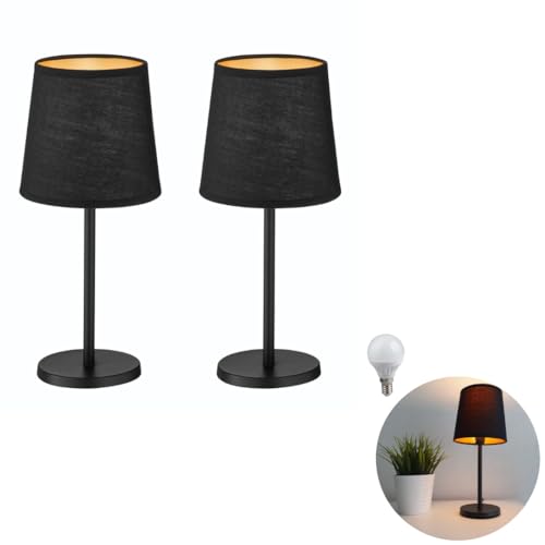 LED Nachttischlampe modern LED Tischlampe Tischleuchte Stoffschirm Schlafzimmer, Fensterbank, Wohnzimmer, Arbeitszimmer, Beistelltisch incl. 3W LED (schwarz gold konisch) von Lichthandel Hoch