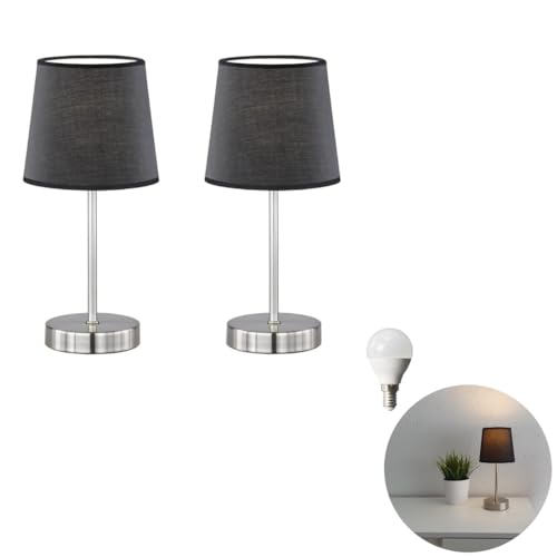 2er Set LED Nachttischlampe modern LED Tischlampe Tischleuchte Stoffschirm Schlafzimmer, Fensterbank, Wohnzimmer, Arbeitszimmer, Beistelltisch incl. 3W LED (Cesena Schwarz) von Lichthandel Hoch