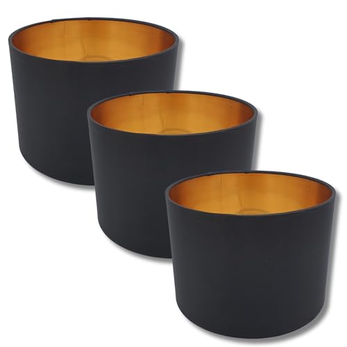 3 Stück Lampenschirm Schwarz Gold Rund Retro Vintage Stofflampenschirm Leuchtenschirm Textilschirm Ersatzschirm Tischlampe Pendelleuchte E27 Fassung (3x Schwarz/Gold Ø 20cm) von Lichthandel Hoch