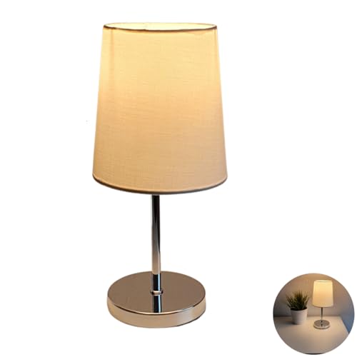 LED Nachttischlampe, LED Tischlampe Tischleuchte mit Stoffschirm (grau) für Schlafzimmer, Wohnzimmer, Arbeitszimmer, Beistelltisch incl. 3W LED (1.Stk Tischleuchte weiß konisch) von Lichthandel Hoch