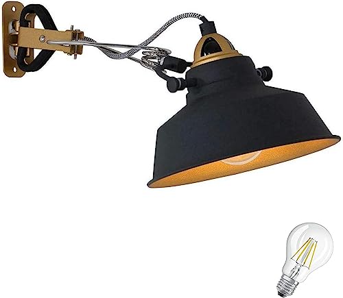 LED Nachttischlampe moderne Klemmlampe E27 Klemmleuchte Schreibtischlampe Metallschirm Vintage Retro Leselampe Lampe Fensterbank incl. 7W LED (Bettleuchte klemmbar schwarz/gold) … von Lichthandel Hoch
