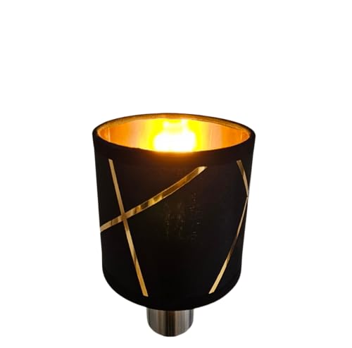 Lampenschirm Rund Retro Vintage Farbe: Schwarz/Gold Stofflampenschirm Textilschirm Ersatzschirm Tischlampe Pendelleuchte E14 Fassung Durchmesser (Schwarz/Gold Muster Ø 10cm) von Lichthandel Hoch