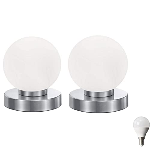 Lichthandel Hoch 2er SET Kugel Touch Tischleuchte LED Nickel Opal Glas E14 (2er Set Tischleuchte Incl. Led) von Lichthandel Hoch