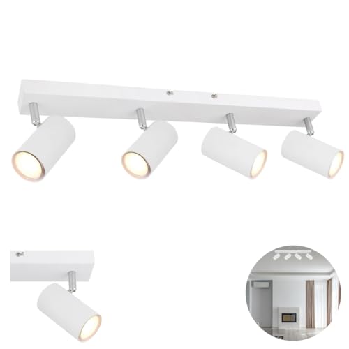 Lichthandel Hoch Deckenleuchte 4-Flammig, Deckenstrahler LED Schwenkbar GU10 Spotbalken Deckenlampe Spot weiß Modern Strahler Deckenspot Küche Schlafzimmer Wohnzimmer (4er Spot Weiß) von Lichthandel Hoch