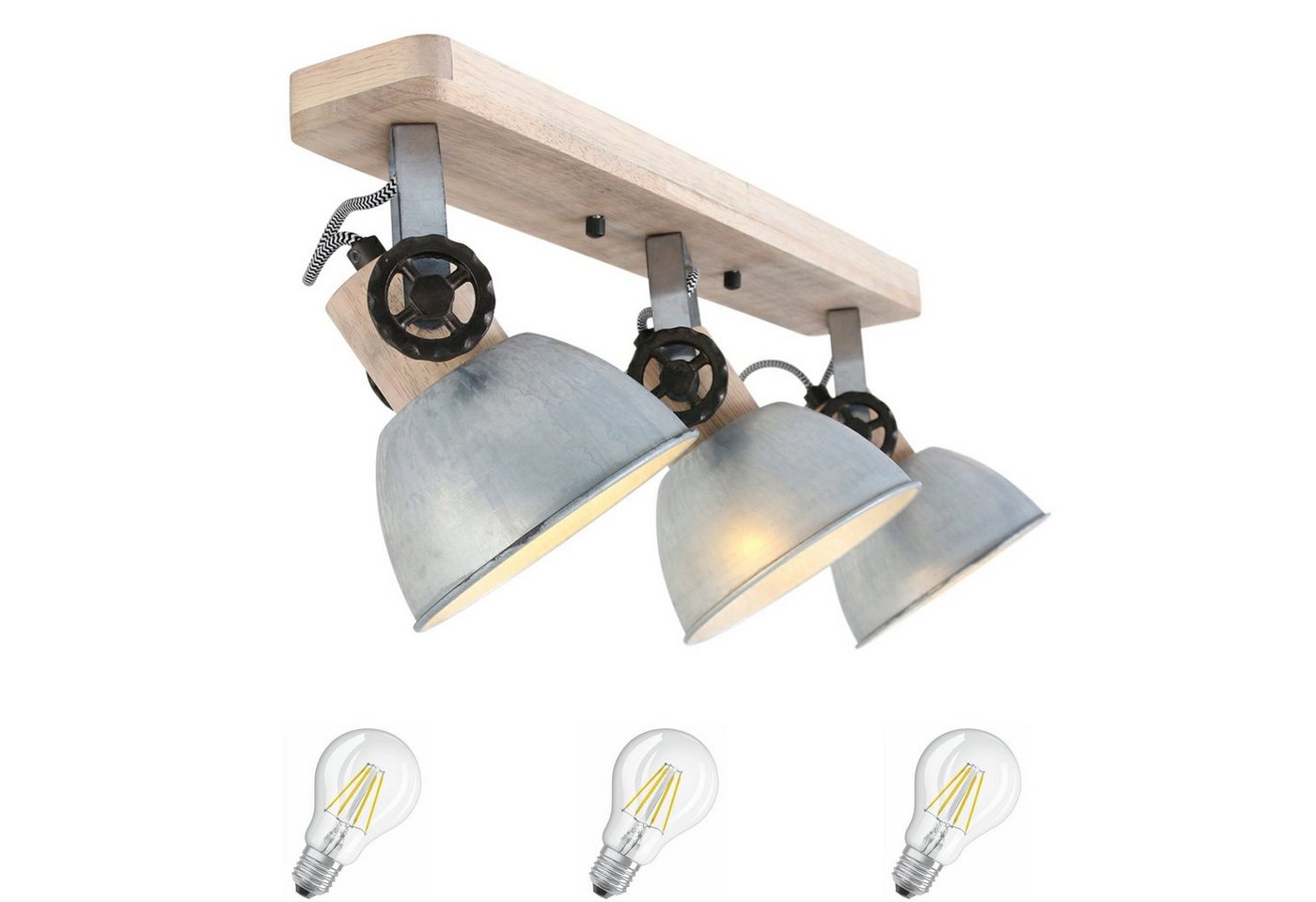 Lichthandel Hoch LED Deckenleuchte moderne Deckenlampe Industrie Vintage Retro Holz Metall incl. 7W LED, LED wechselbar, Warmweiß, Rustikal & Vintage Design von Lichthandel Hoch