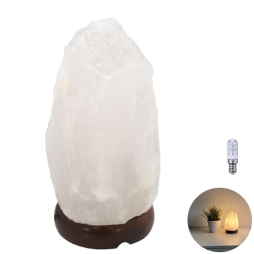 Lichthandel Hoch Salzkristall-Lampe Salzstein Salzlampe Saunabeleuchtung Kristal Lampe aus der Salt Range Pakistan weiß Holzfuß inkl. LED von Lichthandel Hoch