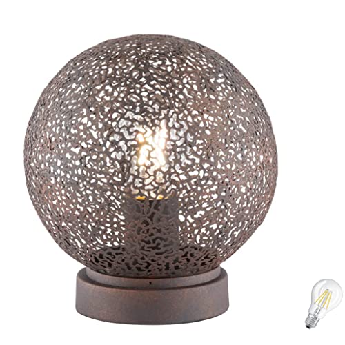 Lichthandel Hoch Tischleuchte E27 Rost m. Schnurschalter Retro Beistelltisch Tischlampe Nachttischlampe Lampe Vintage incl. LED (Rost Ø30cm) von Lichthandel Hoch