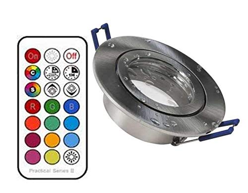 3 x Led Feuchtraum Einbaustrahler eisengebürstet+RGB Led + kaltweiß dimmbar mit Timer, memorie Funktion und Fernbedienung 230V von Lichtidee