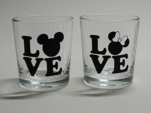 Lichtidee 2er Set Teelicht Glas Windlicht Tischlicht Print mit Micky und Minnie Maus Love Handmade Unikat Ostern Muttertaggeschenk, Höhe 8cm, von Lichtidee