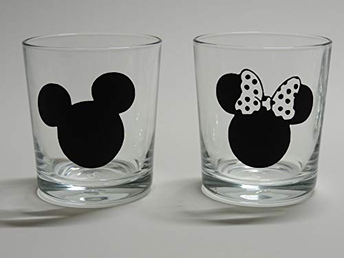 Lichtidee 2er Set Teelicht Glas Windlicht Tischlicht Print mit Micky und Minnie Maus Kopf Handmade Unikat Ostern Muttertaggeschenk, Höhe 8cm, von Lichtidee