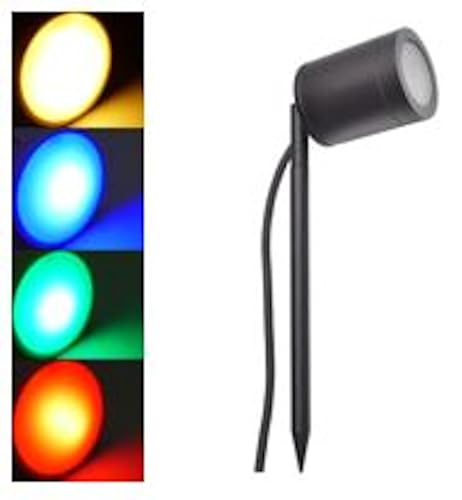 Lichtidee Led schmaler Alu Gartenstrahler Spot Erdspieß IP67 schwarz GU10 230Volt mit RGB+CCT+Timer (3000K/4000K/6000K) Led Pflanzen und Weg Beleuchtung Außen und Innen von Lichtidee